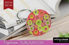 Retro Flowers Keychain PNG - Groovy Keychain Sublimation Product Image 1