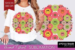 Retro Flowers Round Tshirt Background - Groovy PNG Product Image 1