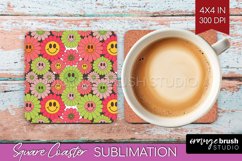 Retro Flowers Square Coaster - Groovy Coaster PNG Product Image 1