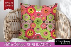 Retro Flowers Pillow Sublimation - Groovy Pillow Cover PNG Product Image 1