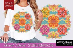 Retro Flowers Round Tshirt Background - Groovy PNG Product Image 1