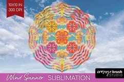 Retro Flowers Wind Spinner Sublimation PNG - Groovy Round Product Image 1