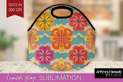 Retro Flowers Lunch Bag - Groovy Lunch Bug PNG Sublimation Product Image 1