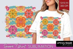 Retro Flowers Square Tshirt Background - Groovy PNG Product Image 1