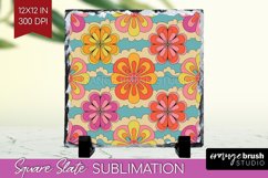 Retro Flowers Slate PNG - Groovy Square Slate Sublimation Product Image 1