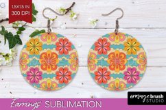 Retro Flowers Round Earrings - Groovy PNG Sublimation Product Image 1