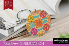 Retro Flowers Keychain PNG - Groovy Keychain Sublimation Product Image 1