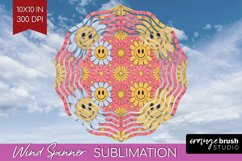 Retro Flowers Wind Spinner Sublimation PNG - Groovy Round Product Image 1