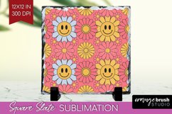 Retro Flowers Slate PNG - Groovy Square Slate Sublimation Product Image 1