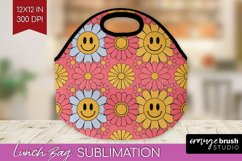 Retro Flowers Lunch Bag - Groovy Lunch Bug PNG Sublimation Product Image 1
