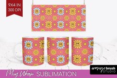 Retro Flowers Mug Wrap - Groovy Mug PNG Sublimation Product Image 1