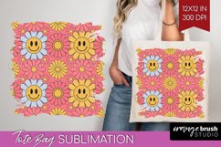 Retro Flowers Tote Bag - Groovy Tote Bag PNG Sublimation Product Image 1