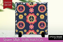 Retro Flowers Slate PNG - Groovy Square Slate Sublimation Product Image 1