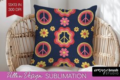 Retro Flowers Pillow Sublimation - Groovy Pillow Cover PNG Product Image 1