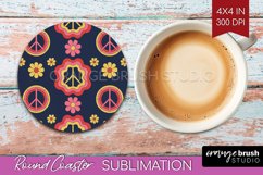 Retro Flowers Round Coaster - Groovy Coaster PNG Sublimation Product Image 1