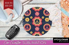 Retro Flowers Car Coaster - Groovy Coaster PNG Sublimation Product Image 1