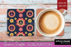 Retro Flowers Square Coaster - Groovy Coaster PNG Product Image 1