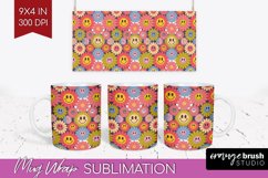 Retro Flowers Mug Wrap - Groovy Mug PNG Sublimation Product Image 1