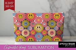 Retro Flowers Cosmetic Bag - Groovy Makeup Bag PNG Product Image 1