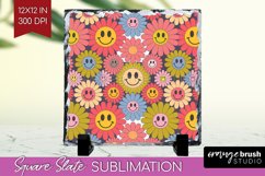 Retro Flowers Slate PNG - Groovy Square Slate Sublimation Product Image 1