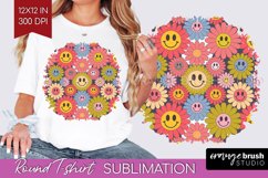 Retro Flowers Round Tshirt Background - Groovy PNG Product Image 1