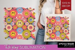 Retro Flowers Tote Bag - Groovy Tote Bag PNG Sublimation Product Image 1