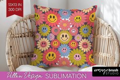 Retro Flowers Pillow Sublimation - Groovy Pillow Cover PNG Product Image 1