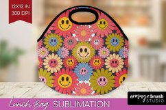 Retro Flowers Lunch Bag - Groovy Lunch Bug PNG Sublimation Product Image 1