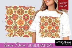 Retro Flowers Square Tshirt Background - Groovy PNG Product Image 1