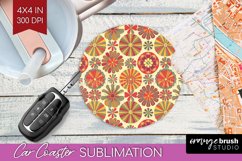 Retro Flowers Car Coaster - Groovy Coaster PNG Sublimation Product Image 1