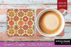 Retro Flowers Square Coaster - Groovy Coaster PNG Product Image 1