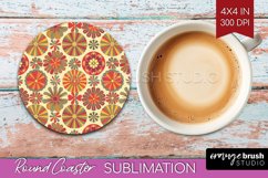 Retro Flowers Round Coaster - Groovy Coaster PNG Sublimation Product Image 1