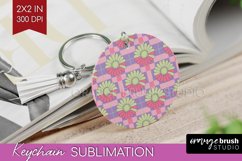 Retro Flowers Keychain PNG - Groovy Keychain Sublimation Product Image 1
