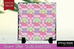 Retro Flowers Slate PNG - Groovy Square Slate Sublimation Product Image 1