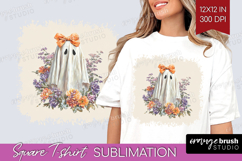 Cute Ghost Square Tshirt Background - Spooky Halloween PNG Product Image 1
