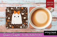 Cute Ghost Square Coaster - Spooky Halloween Coaster PNG Product Image 1