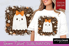 Cute Ghost Square Tshirt Background - Spooky Halloween PNG Product Image 1
