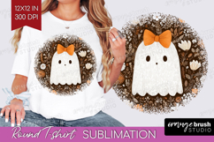 Cute Ghost Round Tshirt Background - Spooky Halloween PNG Product Image 1