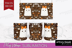 Cute Ghost Mug Wrap - Spooky Halloween Mug PNG Sublimation Product Image 1