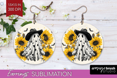 Cute Ghost Round Earrings - Spooky Halloween PNG Sublimation Product Image 1