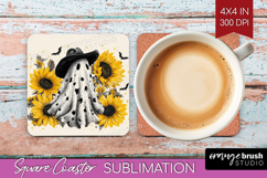 Cute Ghost Square Coaster - Spooky Halloween Coaster PNG Product Image 1