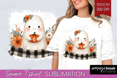 Cute Ghost Square Tshirt Background - Spooky Halloween PNG Product Image 1