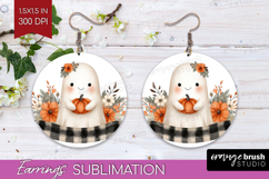 Cute Ghost Round Earrings - Spooky Halloween PNG Sublimation Product Image 1
