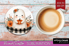 Cute Ghost Round Coaster - Spooky Halloween Coaster PNG Product Image 1