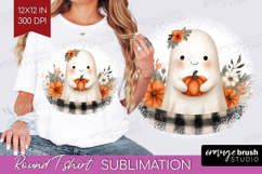 Cute Ghost Round Tshirt Background - Spooky Halloween PNG Product Image 1