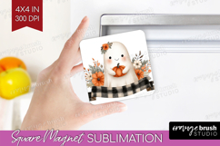 Cute Ghost Magnet Sublimation - Spooky Halloween Square PNG Product Image 1