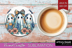 Cute Ghost Round Coaster - Spooky Halloween Coaster PNG Product Image 1