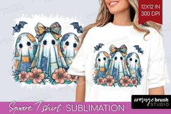 Cute Ghost Square Tshirt Background - Spooky Halloween PNG Product Image 1
