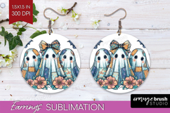 Cute Ghost Round Earrings - Spooky Halloween PNG Sublimation Product Image 1