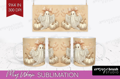 Cute Ghost Mug Wrap - Spooky Halloween Mug PNG Sublimation Product Image 1
